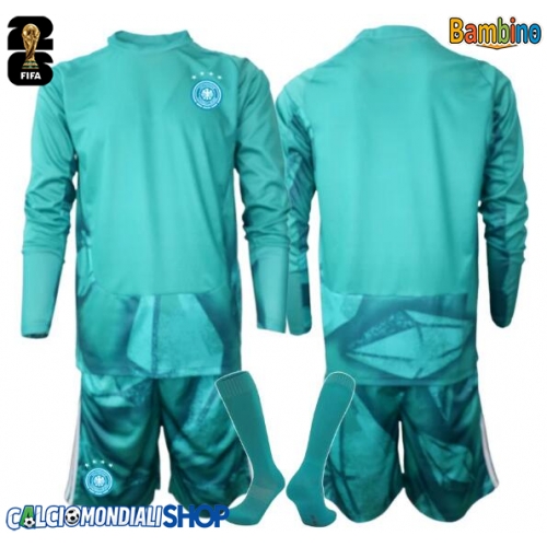 Maglie da calcio Germania Portiere Prima Maglia Bambino Mondiali 2026  Manica Lunga + Pantaloni corti)